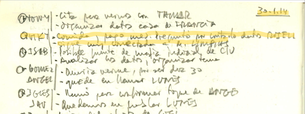 Extracto de la agenda de Villarejo de 2014.