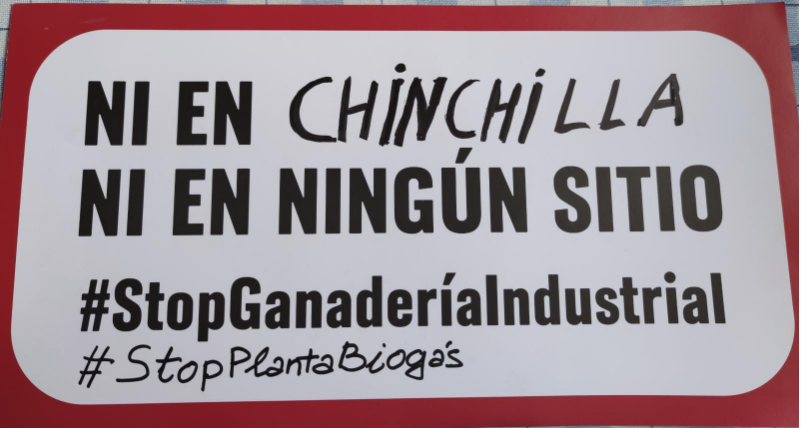 Cartel contra la macroplanta de biogás en Chinchilla.