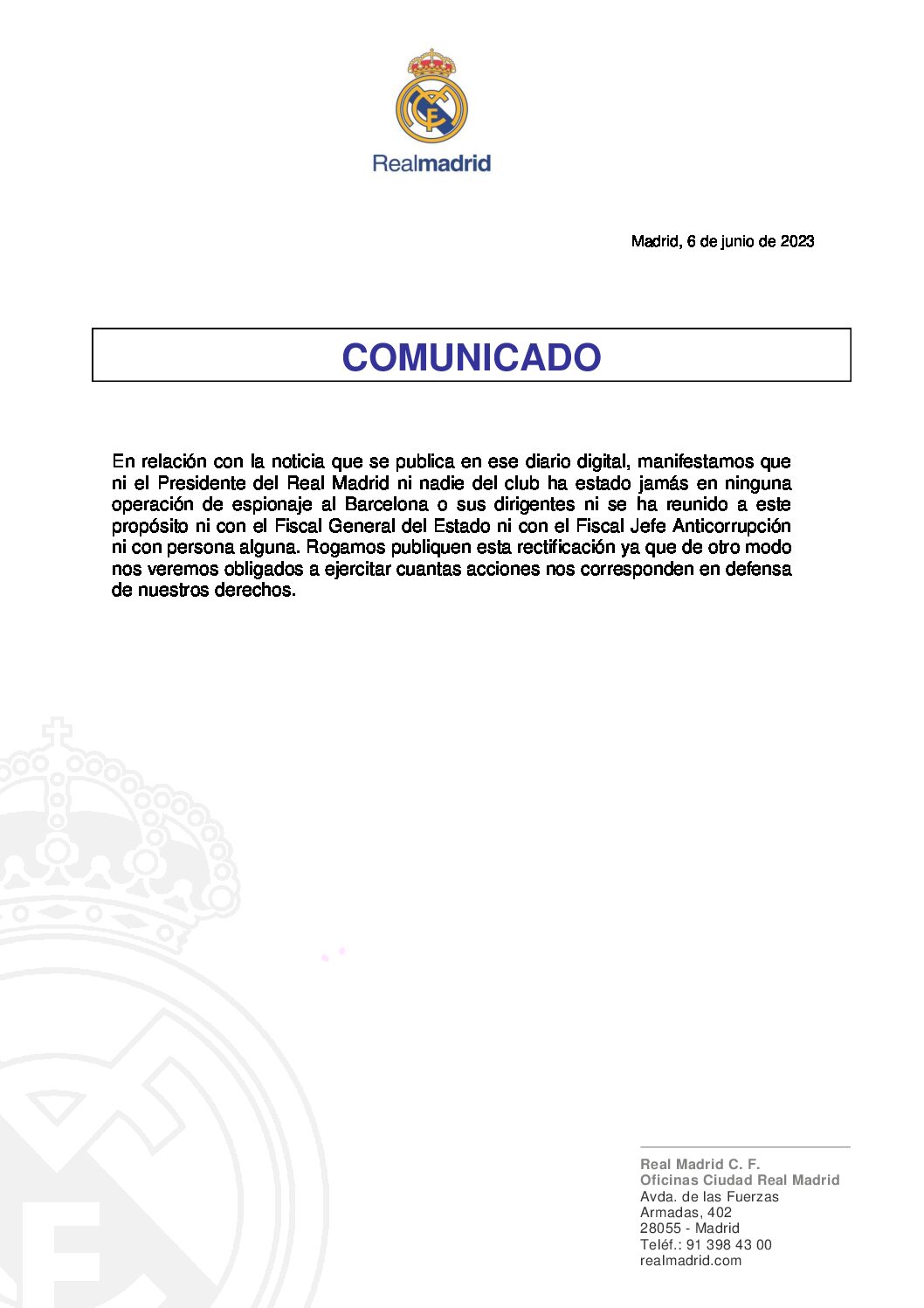 Comunicado del Real Madrid