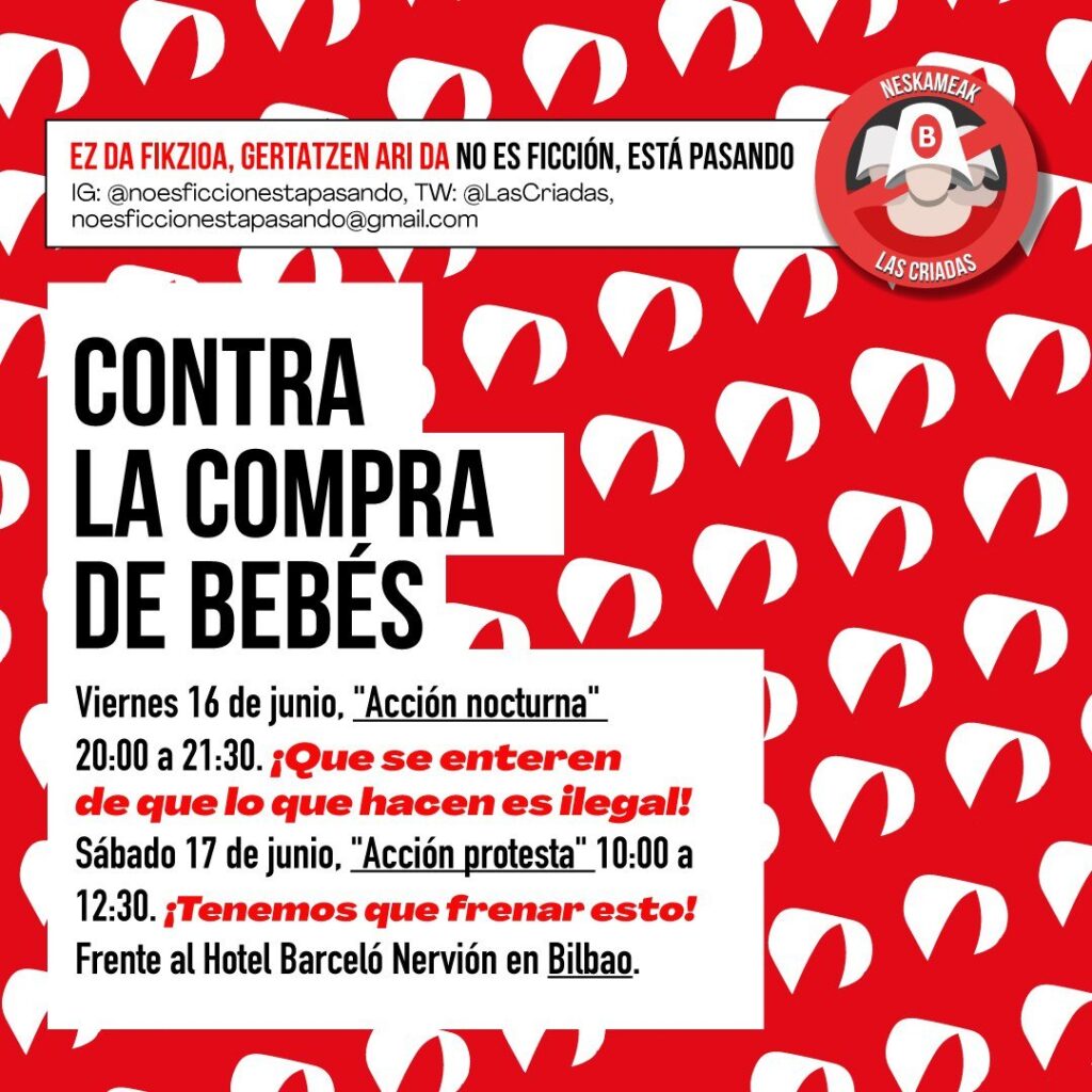 Cartel anunciador de las movilizaciones contra los vientres de alquiler en bilbao
